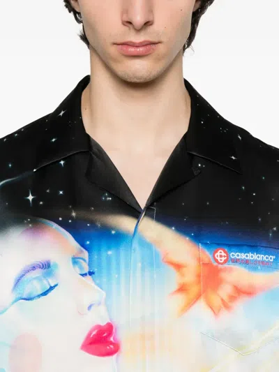 Casablanca Mens Galactic Connection Cuban-collar Graphic-pattern Silk Shirt In Multi
