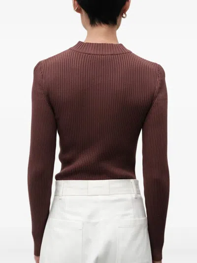 Amomento Mock-neck Ribbed Cardigan In Brown