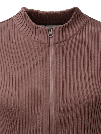 Amomento Mock-neck Ribbed Cardigan In Brown