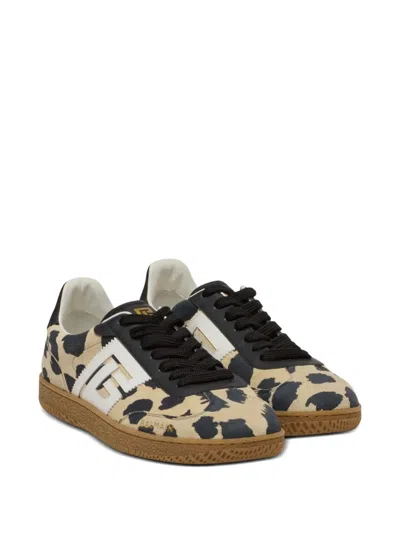 Balmain Swan Snow Leopard-print Suede Low-top Sneakers In Multi