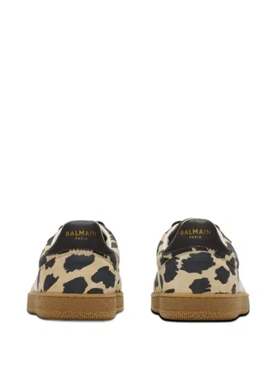 Balmain Swan Snow Leopard-print Suede Low-top Sneakers In Multi