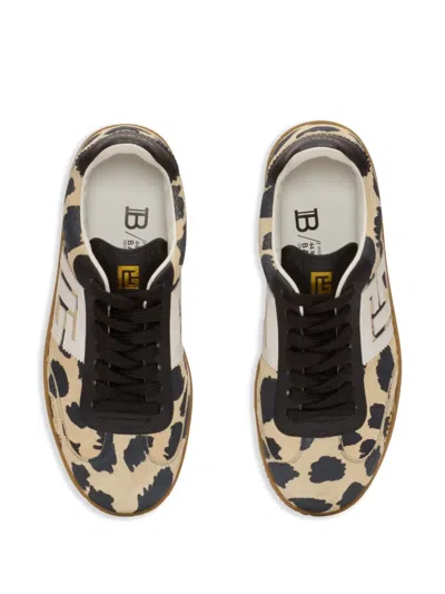 Balmain Swan Snow Leopard-print Suede Low-top Sneakers In Multi