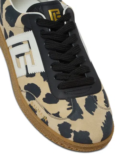 Balmain Swan Snow Leopard-print Suede Low-top Sneakers In Multi