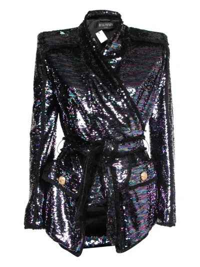 Pre-owned Balmain Sequined-embellished Belted Jacket