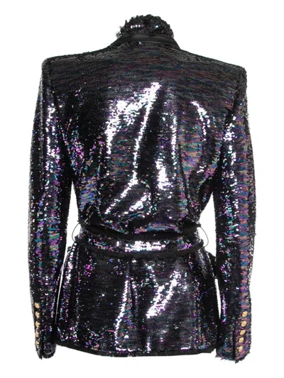 Pre-owned Balmain Sequined-embellished Belted Jacket