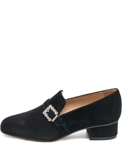 Pre-owned Stuart Weitzman Velvet Crystal-buckle Loafers