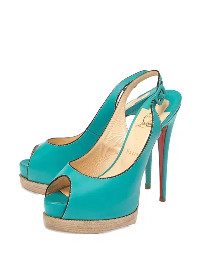 Pre-owned Christian Louboutin Peep-toe Slingback Sandals In Green