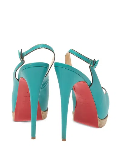 Pre-owned Christian Louboutin Peep-toe Slingback Sandals In Green