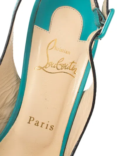 Pre-owned Christian Louboutin Peep-toe Slingback Sandals In Green