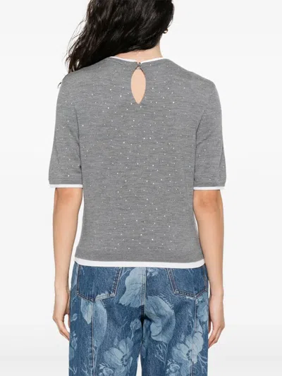 Maje Embellished-wool Short-sleeve Sweater In Gray