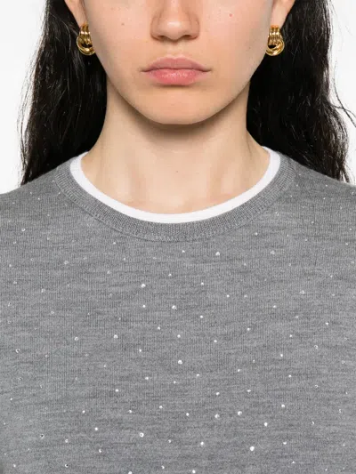 Maje Embellished-wool Short-sleeve Sweater In Gray
