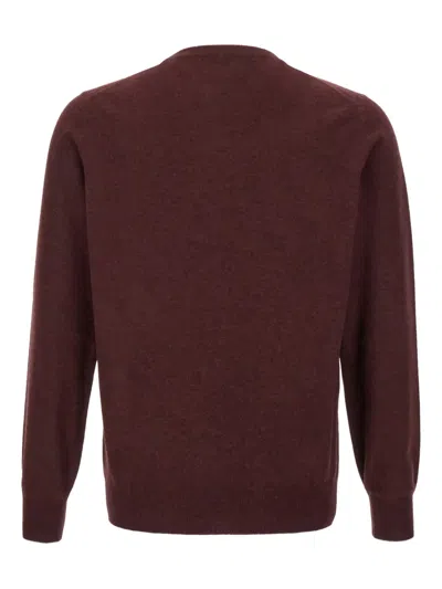 Brunello Cucinelli Cashmere Crew-neck Sweater Ribbed Profiles In Burgundy