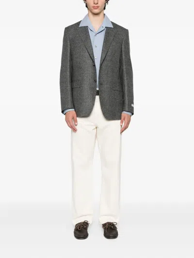 Canali Checked Two-button Blazer In Gray