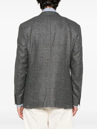 Canali Checked Two-button Blazer In Gray