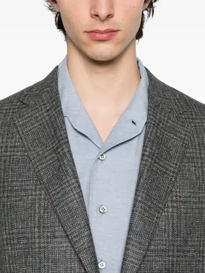 Canali Checked Two-button Blazer In Gray