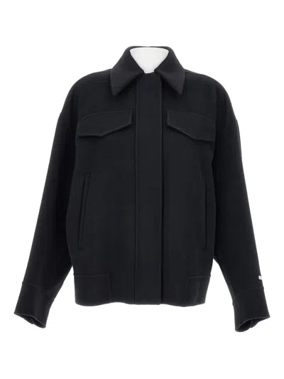 Sportmax Flap-pocket Wool Coat In Black
