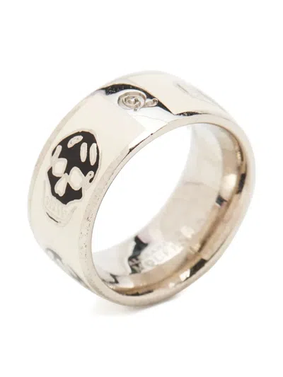 Pre-owned Alexander Mcqueen Skull-enamel Ring