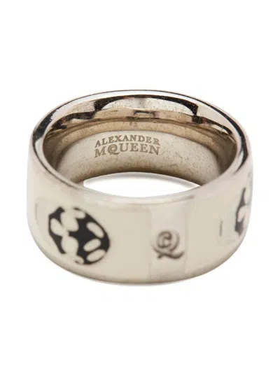 Pre-owned Alexander Mcqueen Skull-enamel Ring