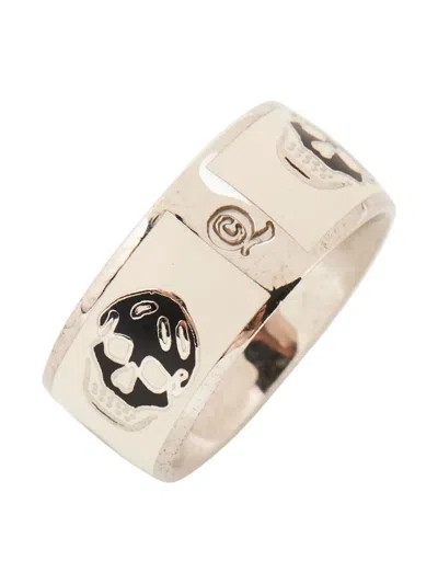 Pre-owned Alexander Mcqueen Skull-enamel Ring