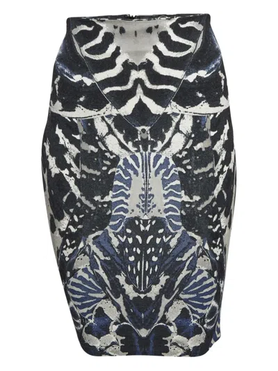 Pre-owned Alexander Mcqueen Abstract-print Skirt In Blue