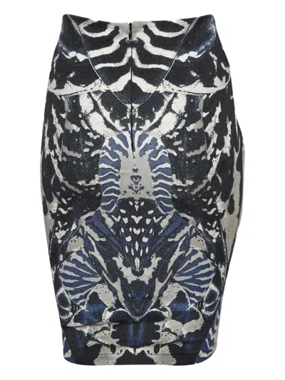 Pre-owned Alexander Mcqueen Abstract-print Skirt In Blue