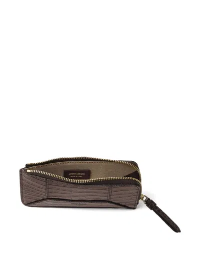 Jimmy Choo Lise-z Crocodile-effect Zip-around Wallet In Brown