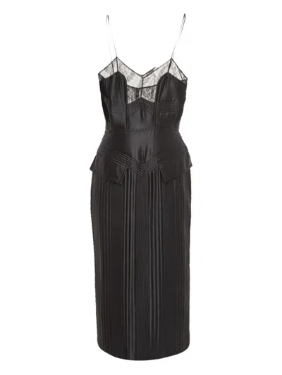 Pre-owned Fendi Lace-trim Pleated Dress In Black