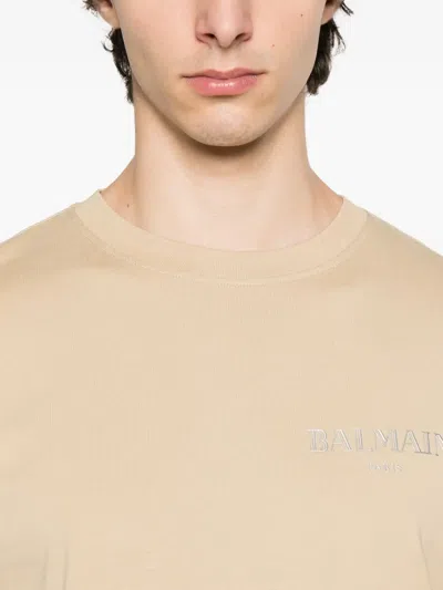 Balmain Logo-detail Cotton T-shirt In Neutral