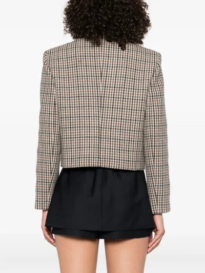 Maje Houndstooth Button-fastening Jacket In Brown