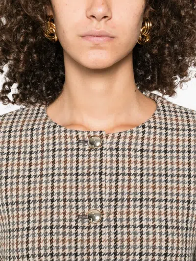 Maje Houndstooth Button-fastening Jacket In Brown