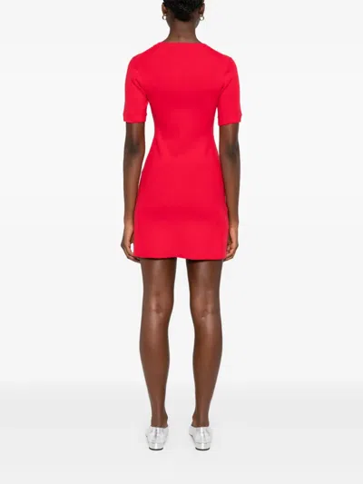 Maje Womens Red Ribbed-knit Slim-fit Stretch Cotton-blend Mini Dress