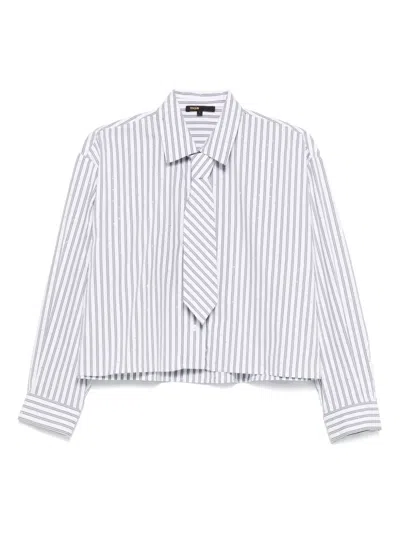 Maje Womens Ecru Stripes Rhinestone-embellished Tie-neck Stretch-cotton Shirt In Multi