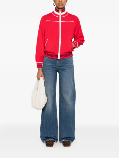 Maje Zip-up Cardigan In Red