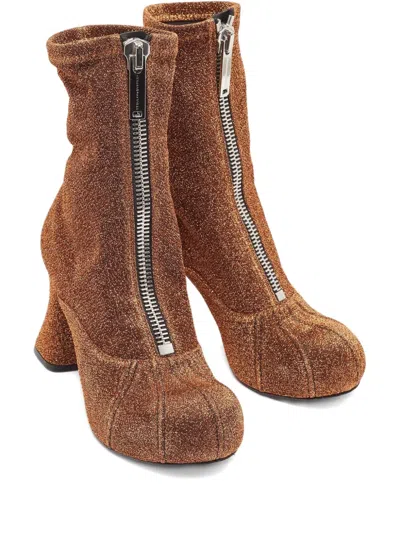 Pre-owned Stella Mccartney Glitter Zip Boots In Brown