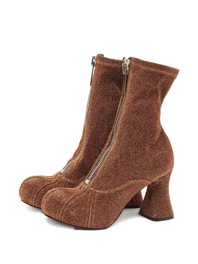 Pre-owned Stella Mccartney Glitter Zip Boots In Brown