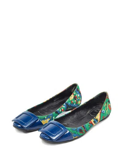 Pre-owned Roger Vivier Vintage Buckle Pattern Flats In Blue