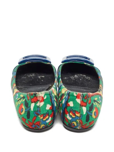 Pre-owned Roger Vivier Vintage Buckle Pattern Flats In Blue