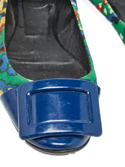 Pre-owned Roger Vivier Vintage Buckle Pattern Flats In Blue