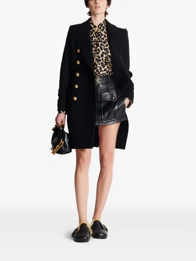 Balmain Jabot Collar Leopard Print Shirt In Brown