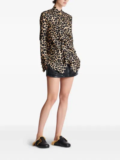 Balmain Jabot Collar Leopard Print Shirt In Brown