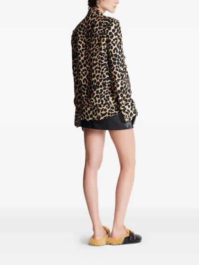 Balmain Jabot Collar Leopard Print Shirt In Brown
