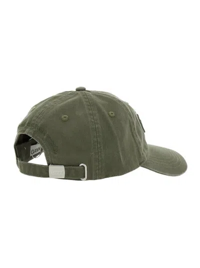 Ganni Green Baseball Cap With Logo Lettering Embroidery On The Front And Logo Patch On The Rear In Cotton  In Green