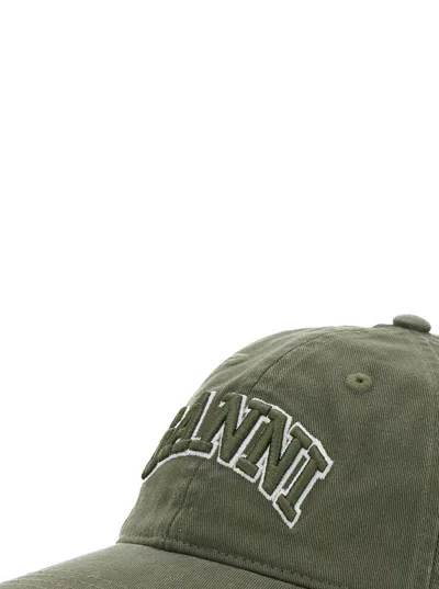 Ganni Green Baseball Cap With Logo Lettering Embroidery On The Front And Logo Patch On The Rear In Cotton  In Green