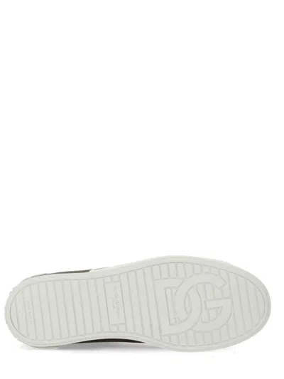 Dolce & Gabbana Portofino Sneakers In Black Leather With Silver Inserts