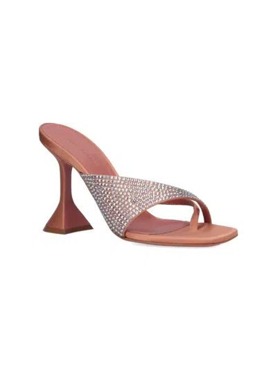 Amina Muaddi Woman Thong Sandal Apricot Size 7.5 Textile Fibers In Brown