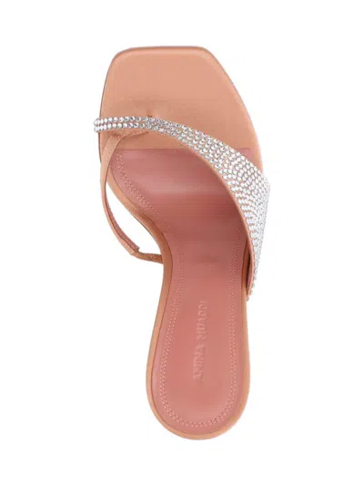 Amina Muaddi Woman Thong Sandal Apricot Size 7.5 Textile Fibers In Brown