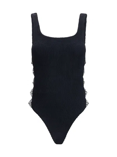 Hunza G 'tiffany' Black Swimsuit With Square Neckline And Bow Details On The Side