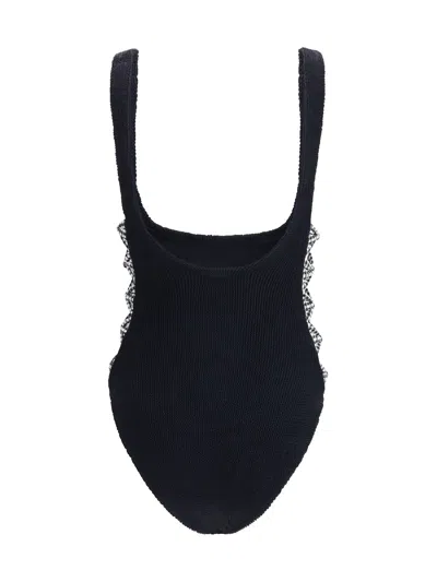 Hunza G 'tiffany' Black Swimsuit With Square Neckline And Bow Details On The Side