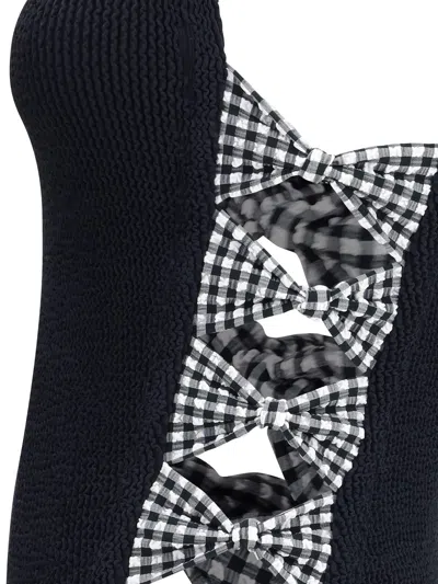 Hunza G 'tiffany' Black Swimsuit With Square Neckline And Bow Details On The Side