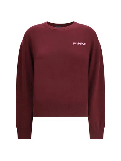 Pinko Wool And Cashmere Logo Sweater In Red